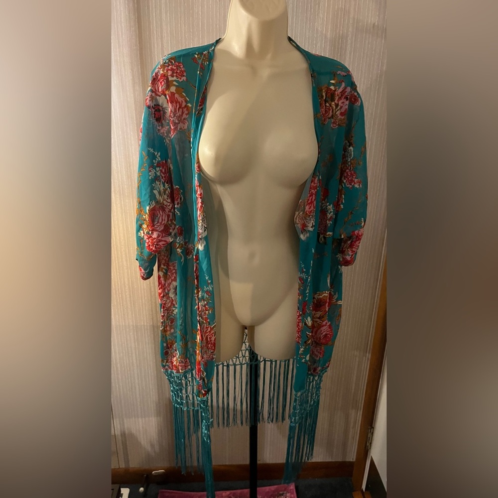 Floral Teal Kimono Cardigan